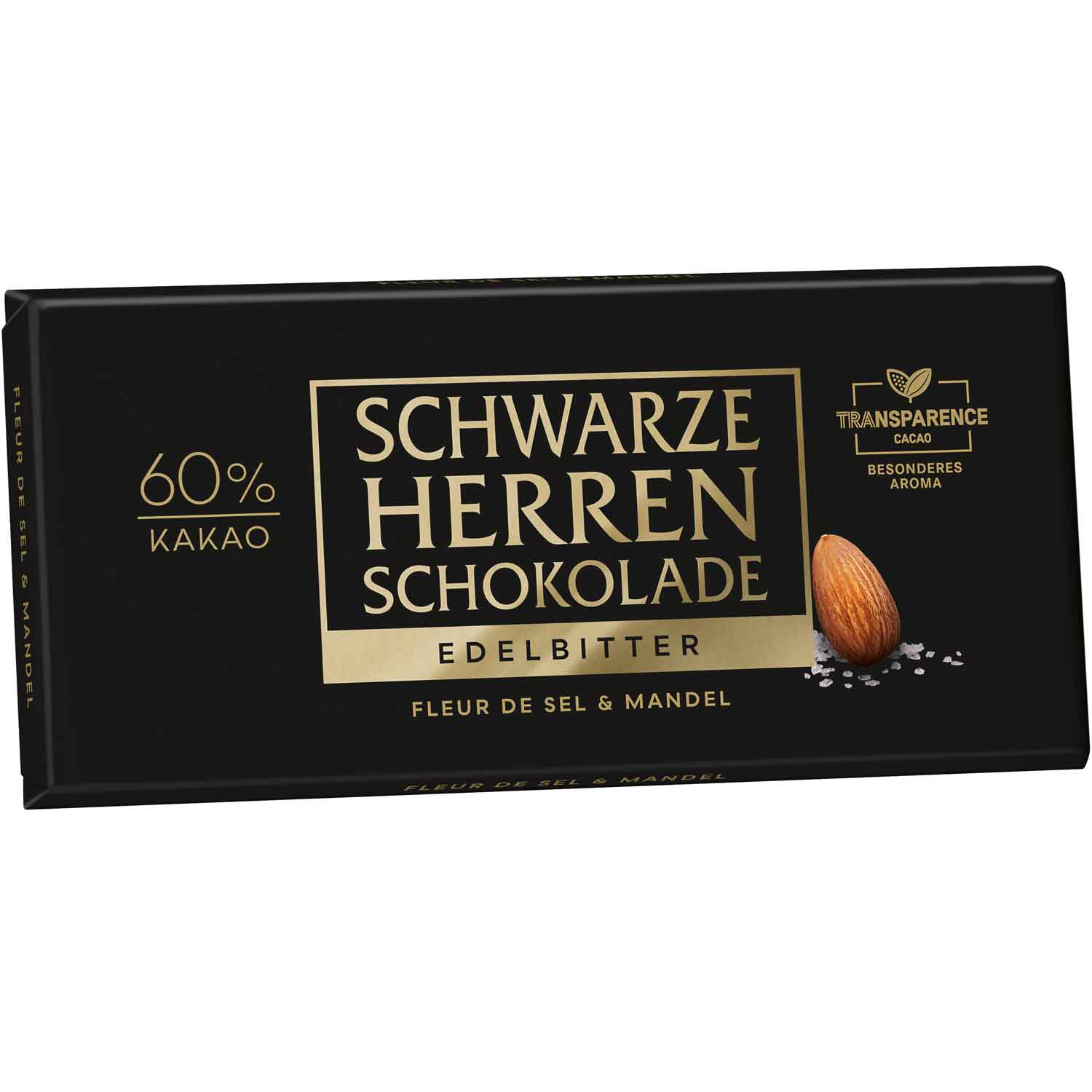 Schwarze Herren Schokolade Edelbitter Fleur de Sel & Mandel 100g