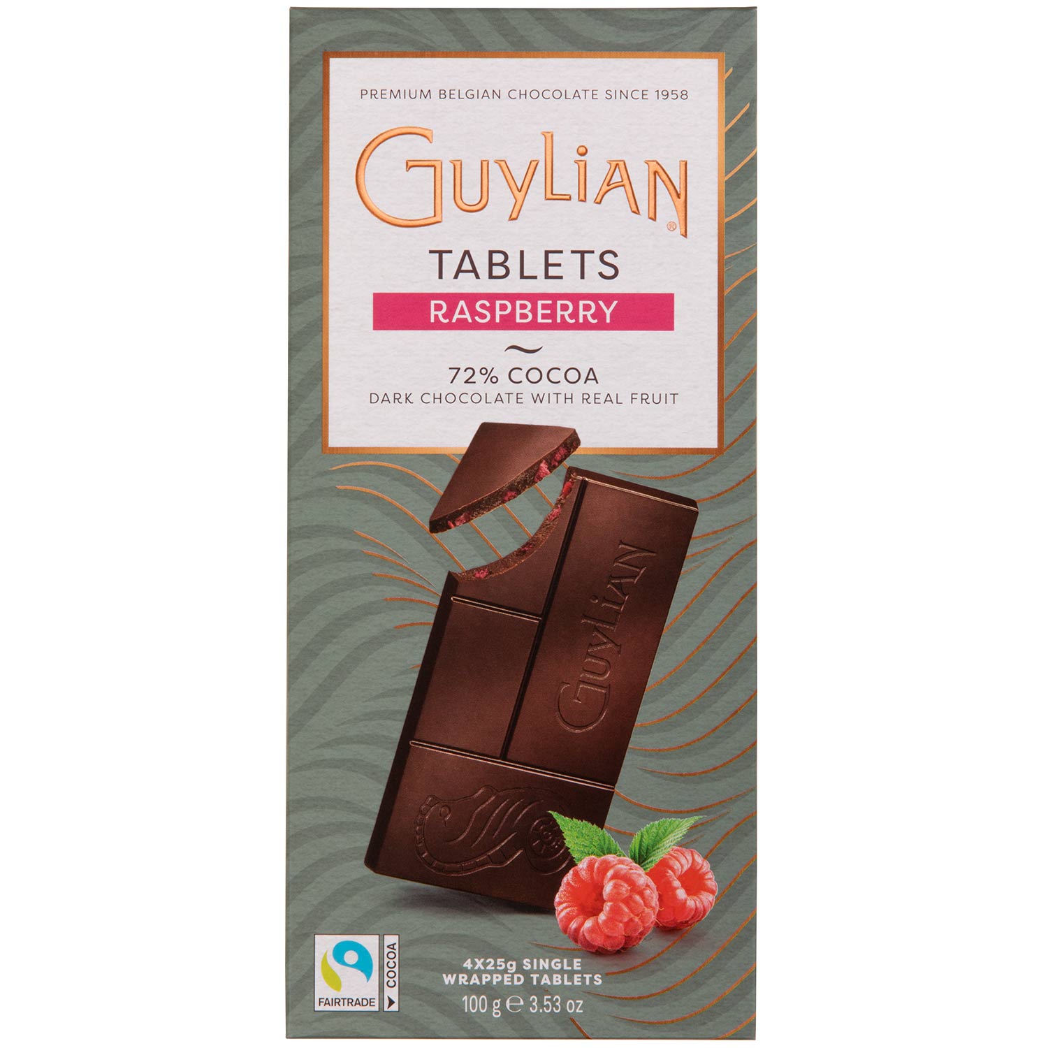 GuyLian Tablets Raspberry 72% Cocoa 4x25g